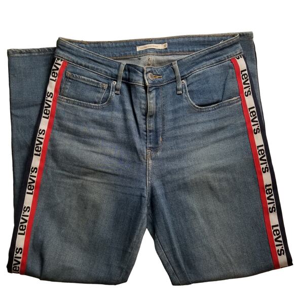 Levi's Denim - Levi's 721 High Rise Skinny Stretch Jeans Red White Blue Striped Logo 30 x 27